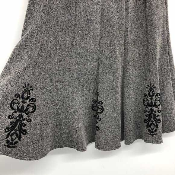 Tanjay Heathered Grey Embroidered Flared Midi Skirt size 10 - Picture 10 of 14